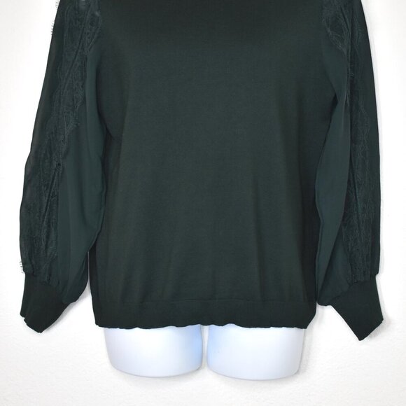 Adrianna Papell Mock Neck Sweater Sz XL Sheer Sleeves Lace Whimsigoth Victorian - Picture 3 of 16